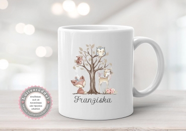 Preview: Waldfreunde Kissen mit Namen Wunschname KITA Einschulung Geburtstag Geburt Taufe Geburtskissen von Lüttentüddel®